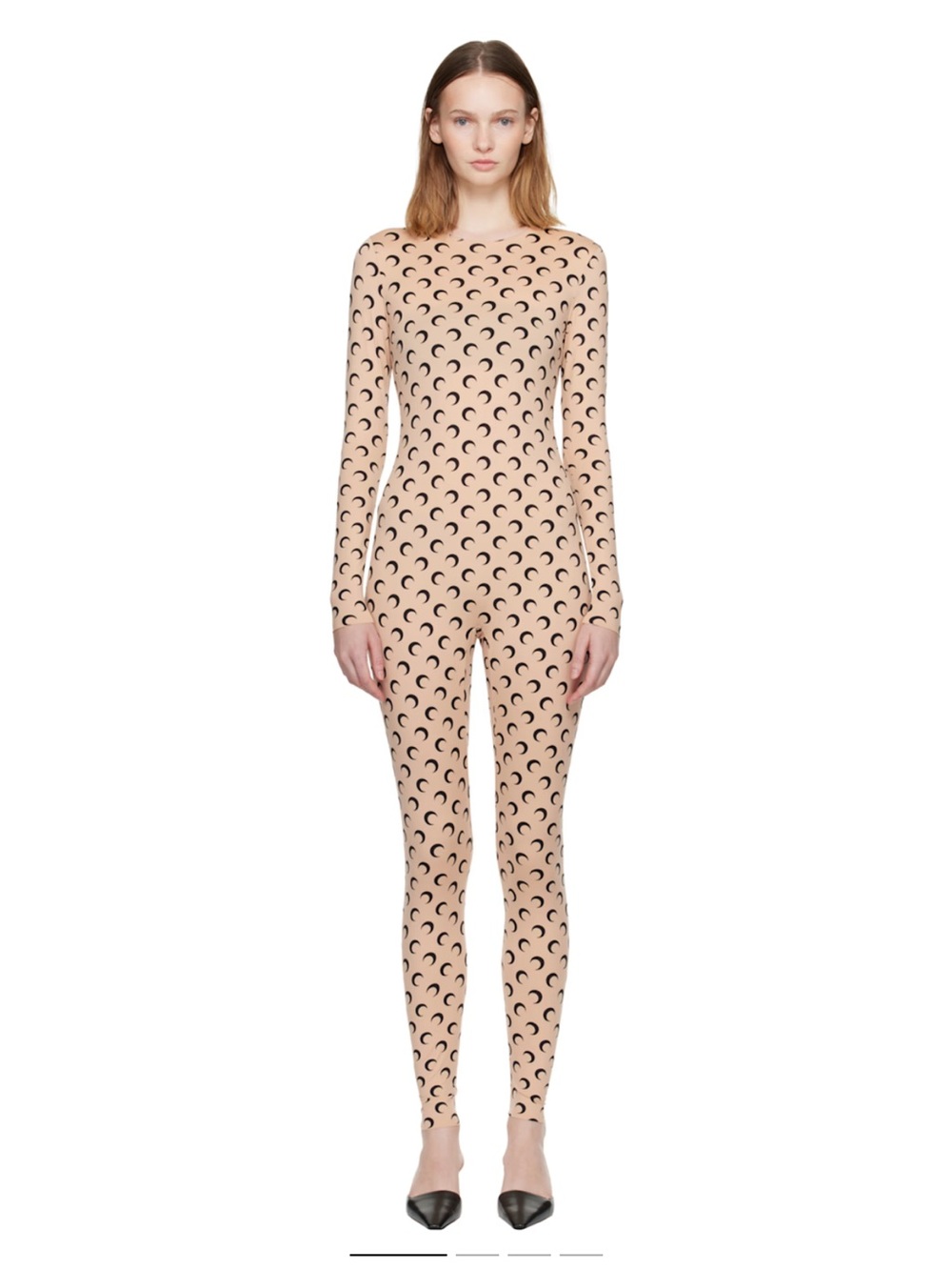 Marine Serre Beige Moon-Print Long-Sleeve Catsuit